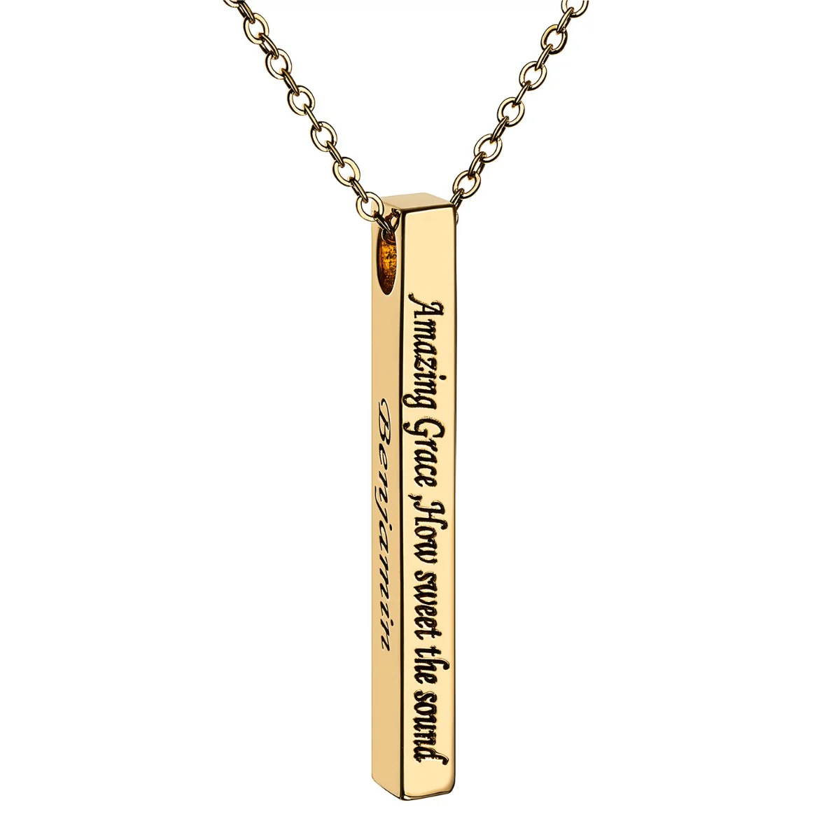 Vertical 4-sided Bar 'Amazing Grace' Engraved Necklace - Image 5