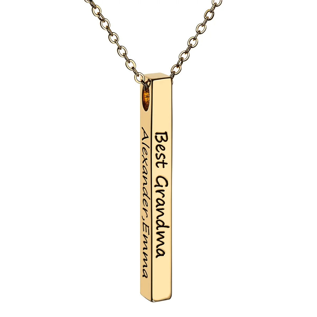 Vertical 4-sided Bar 'Best Grandma' Engraved Family Name Necklace - Image 5