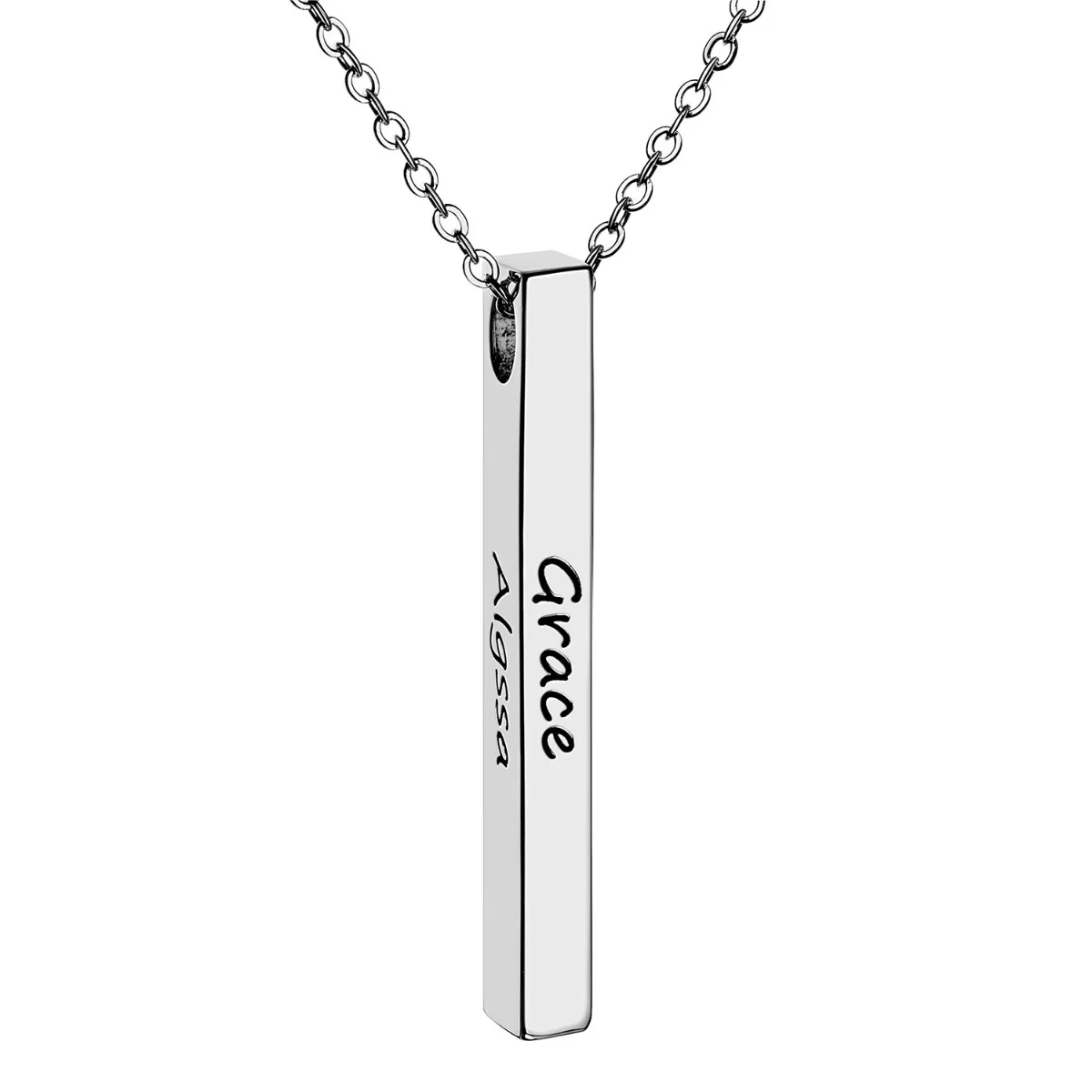 Vertical 4-sided Bar 'Best Mom' Engraved Family Name Necklace - Image 3
