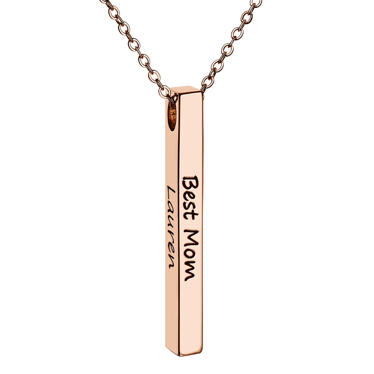 Vertical 4-sided Bar 'Best Mom' Engraved Family Name Necklace - Image 6