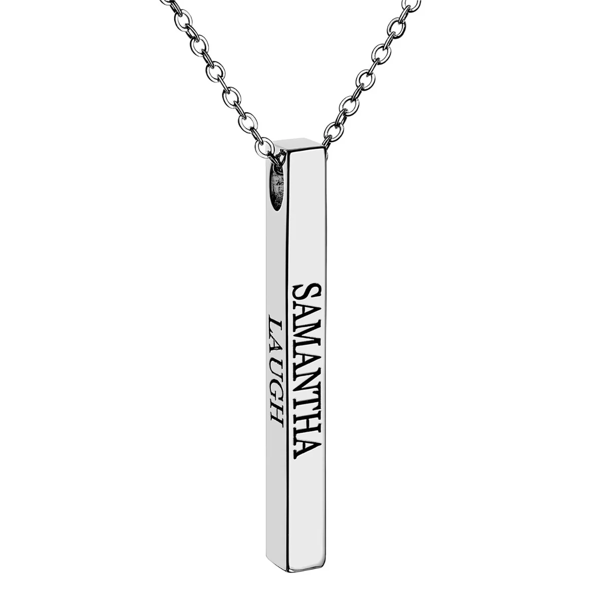 Vertical 4-sided Bar 'Live, Love, Laugh' Engraved Necklace - Image 3