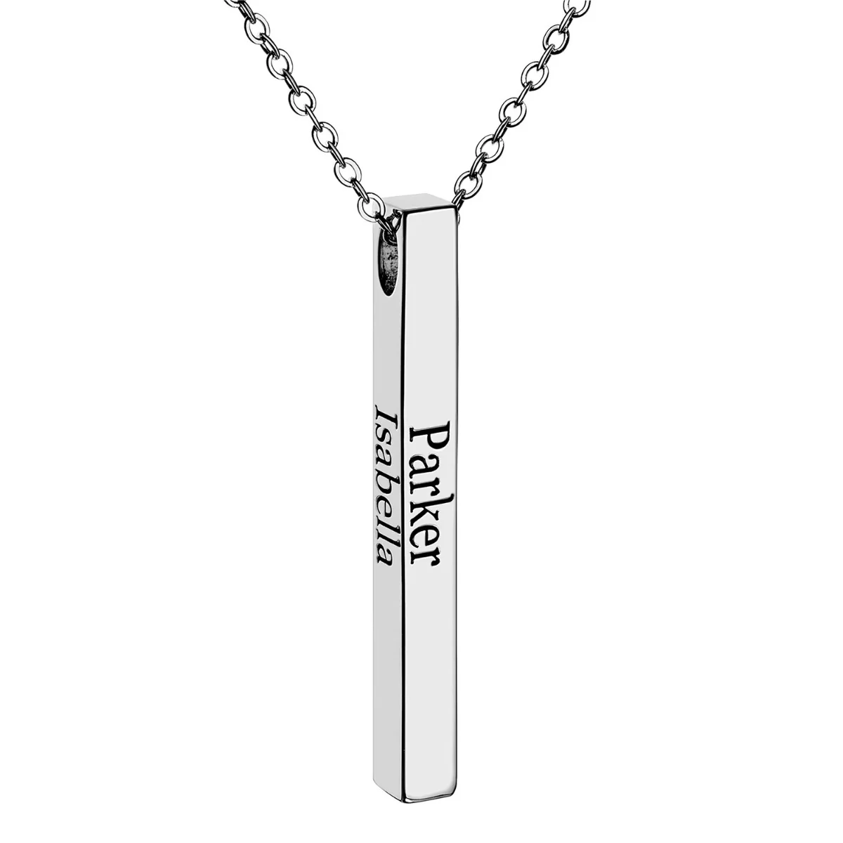 Vertical 4-sided Bar Mother's Engraved Family Name Necklace - Image 3