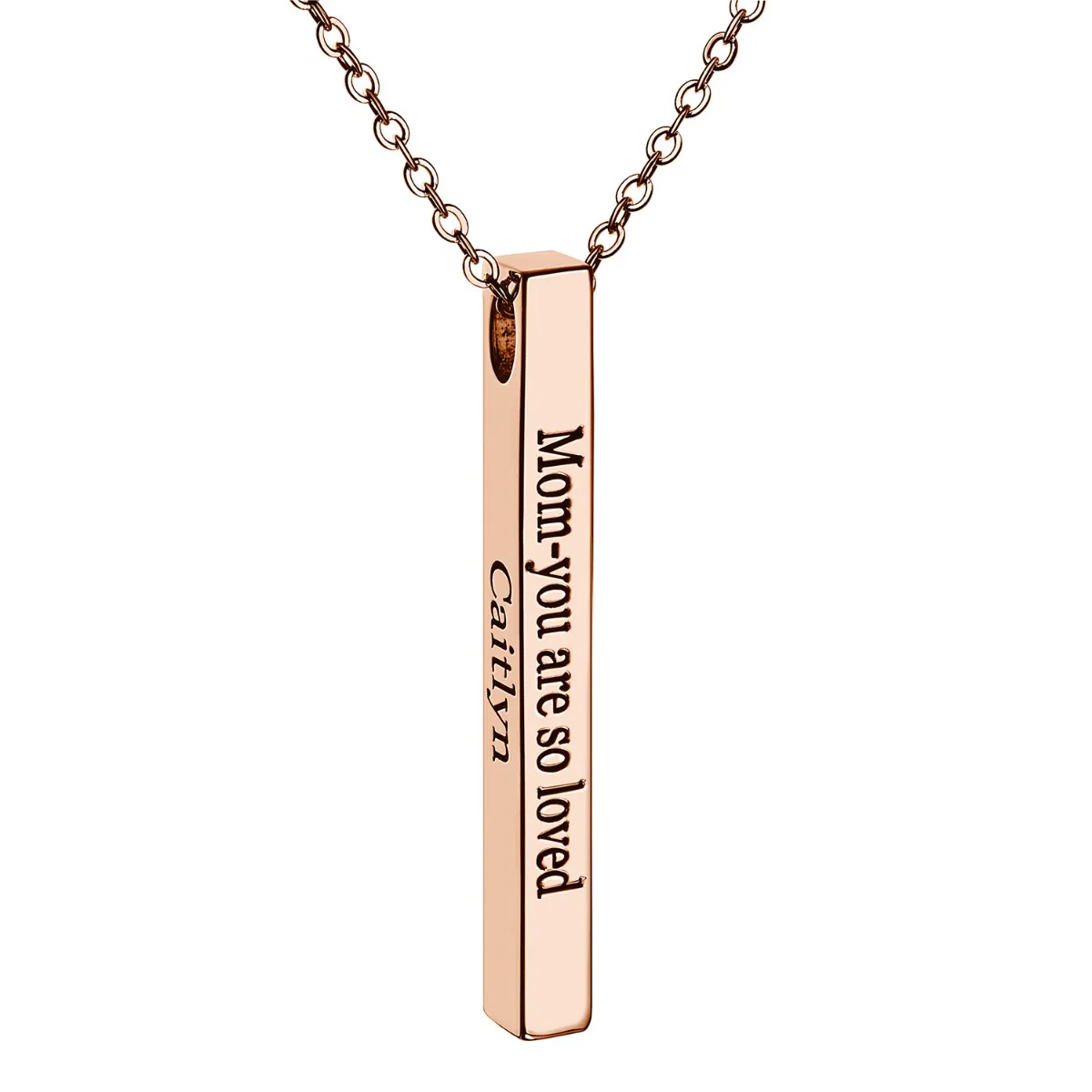 Vertical 4-sided Bar Mother's Engraved Family Name Necklace - Image 6