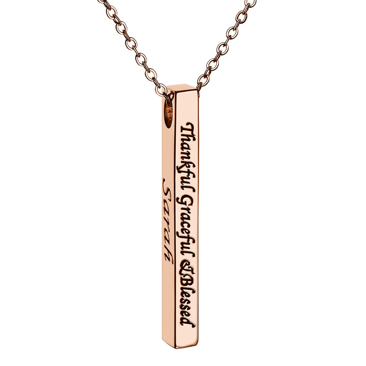 Vertical 4-sided Bar 'Thankful' Engraved Name Necklace - Image 6