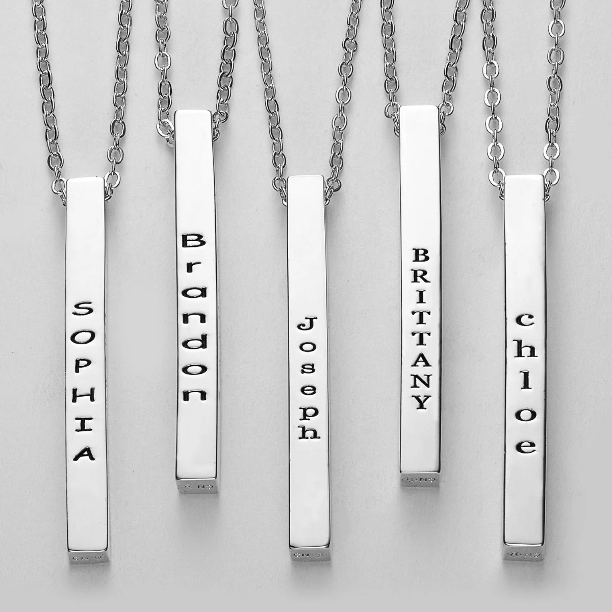 Vertical 4-Sided Engraved Family Name Necklace