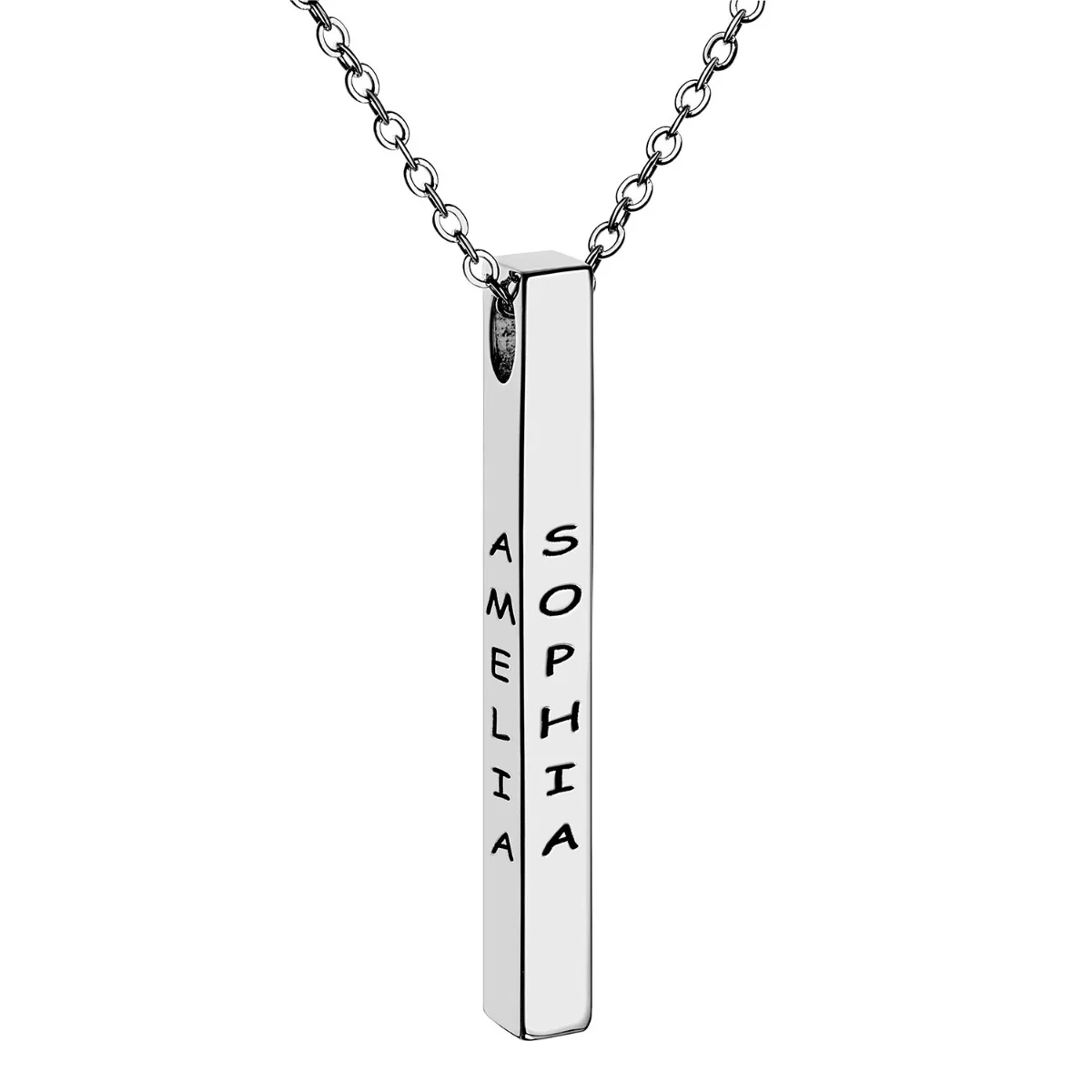 Vertical 4-Sided Engraved Family Name Necklace - Image 2