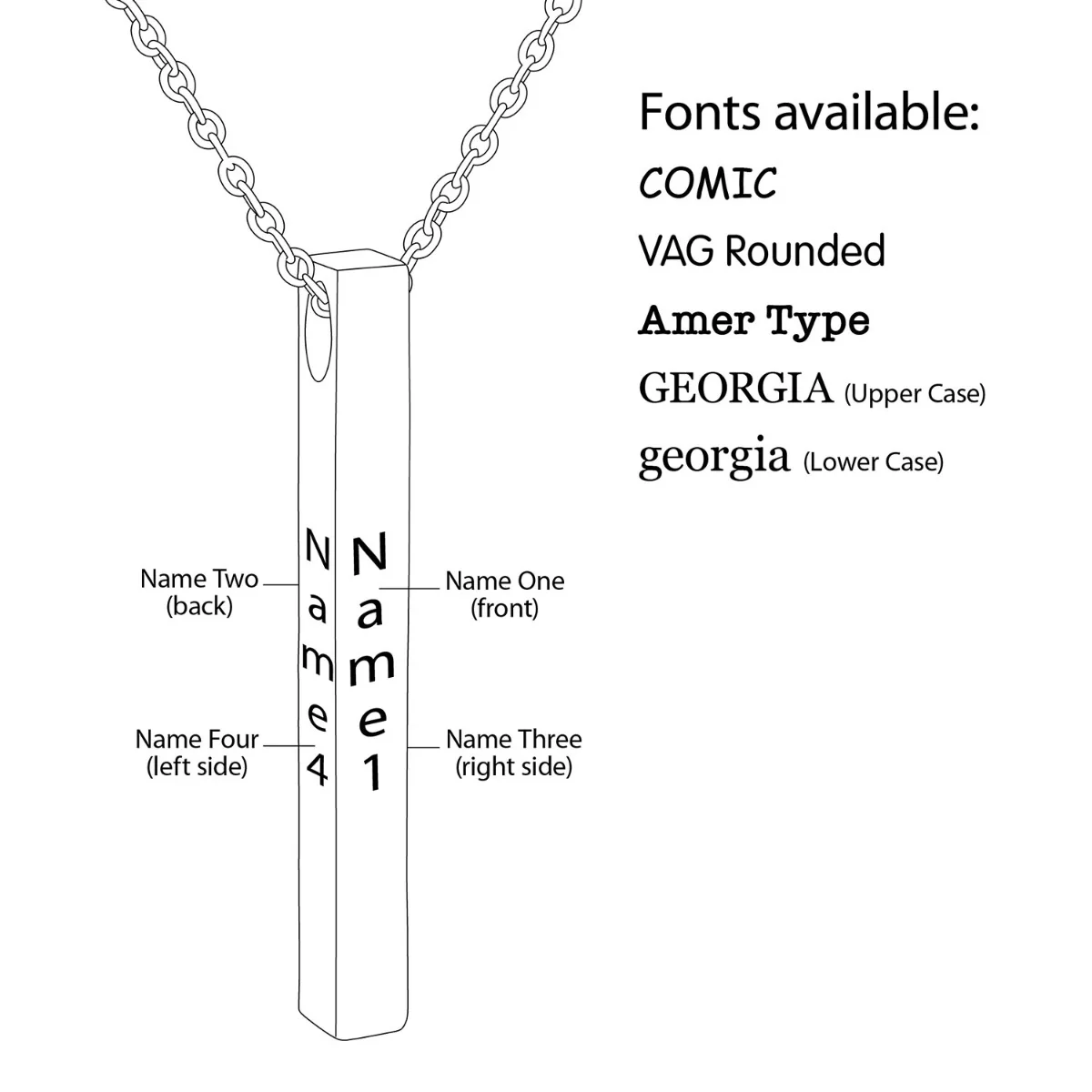 Vertical 4-Sided Engraved Family Name Necklace - Image 4