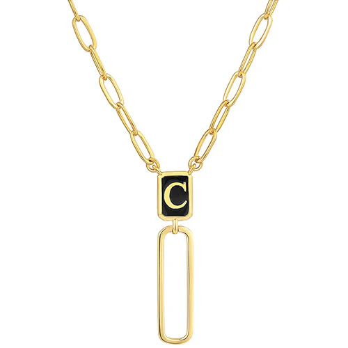Vertical Birthmonth Enamel Initial Paperclip Chain Y-Necklace - Image 4