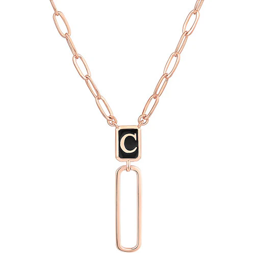 Vertical Birthmonth Enamel Initial Paperclip Chain Y-Necklace - Image 6