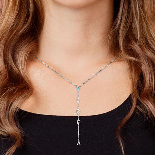 Vertical Name with Birthstone Y-Necklace - Image 4