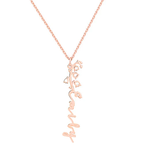 Vertical Script Name with Enamel Birthmonth Flower Necklace - Image 6