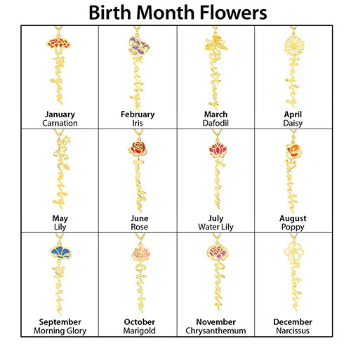 Vertical Script Name with Enamel Birthmonth Flower Necklace - Image 8