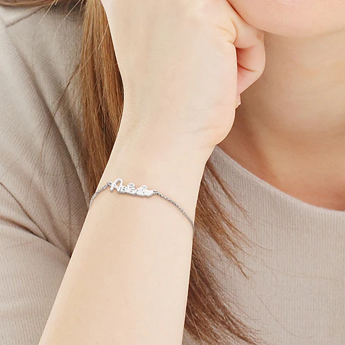 Whimsical Font Name with Heart Bracelet - Image 3