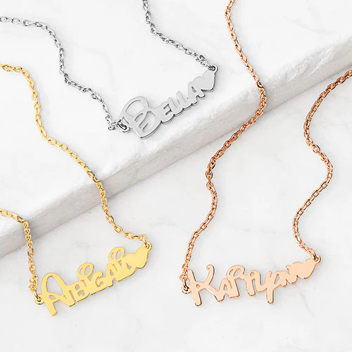 Whimsical Font Name with Heart Necklace