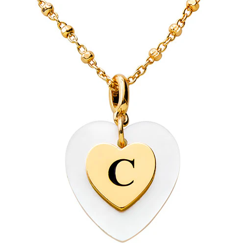 White Pearl Heart Initial Necklace - Image 4