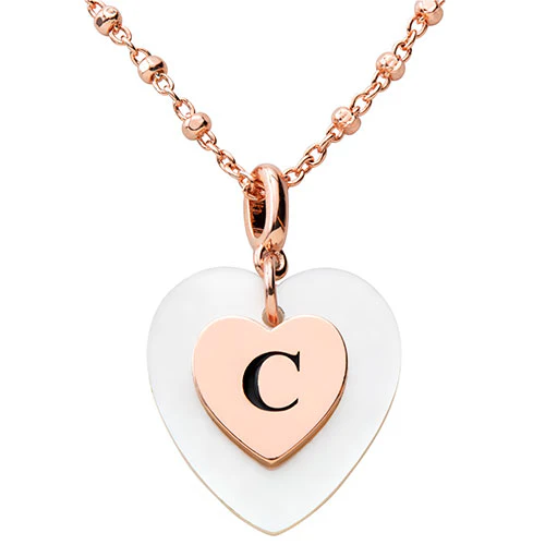 White Pearl Heart Initial Necklace - Image 6