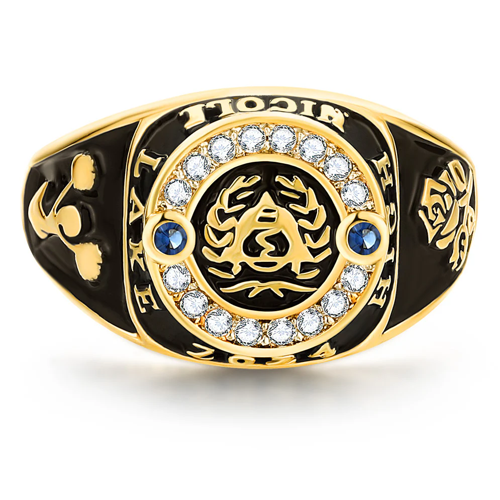 Women's 14K Gold Plated CZ Multiple Graphics Traditional Birthstone Class Ring - Image 2