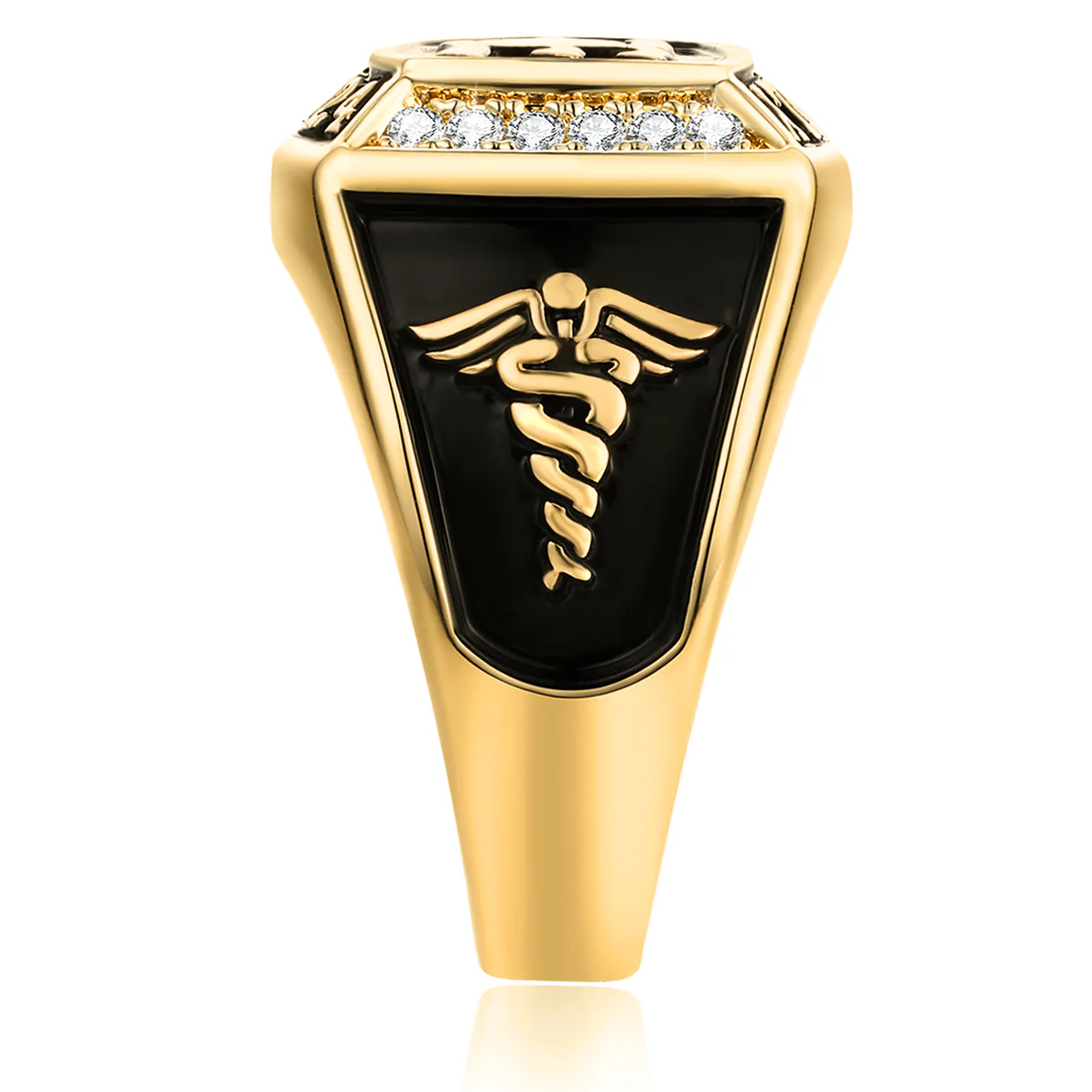 Women's 14K Gold Plated Initial Traditional CZ Square Birthstone Class Ring - Image 4