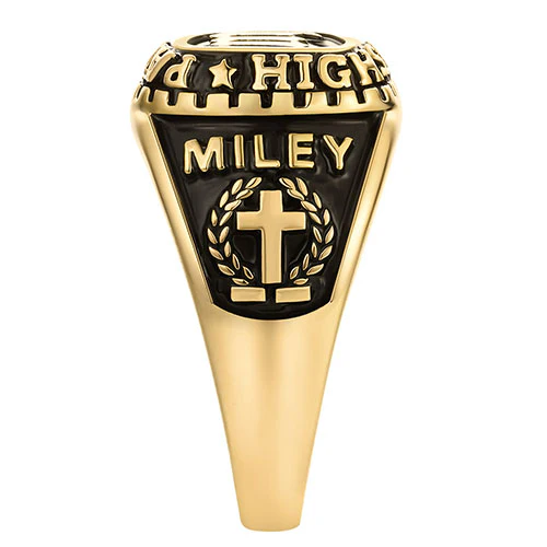 Women's 14K Gold Plated Old English Initial Traditional Class Ring - Image 2