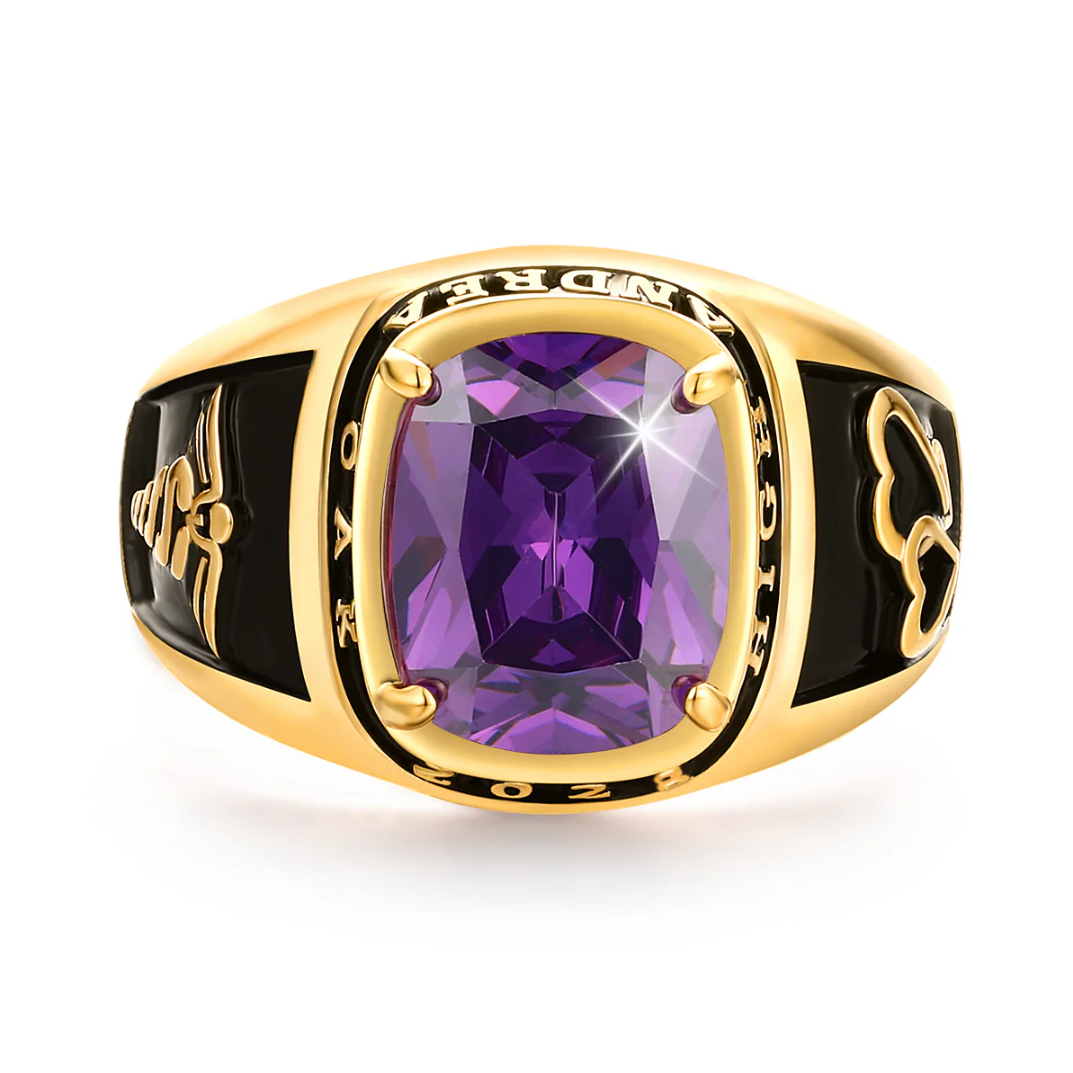 Women's 14K Gold Plated Traditional Prong station Birthstone Class Ring - Image 2