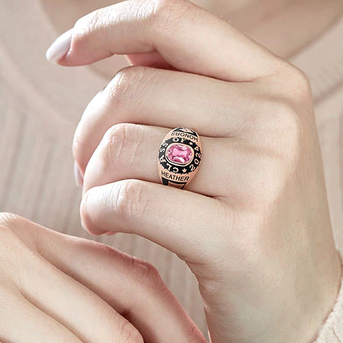 Women's 14K Rose Celebrium Birthstone 2024 Class Ring - Image 2