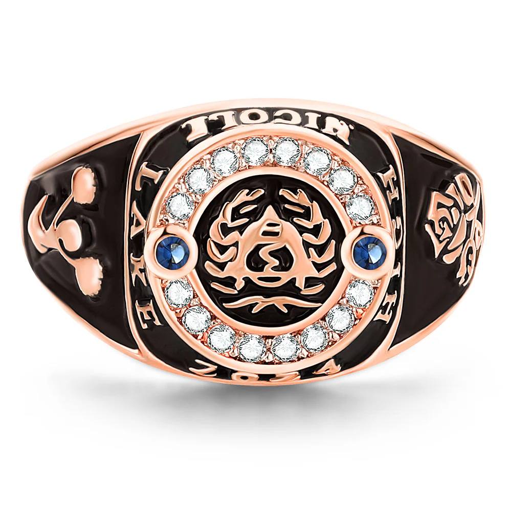 Women's 14K Rose Gold Plated CZ Multiple Graphics Traditional Birthstone Class Ring - Image 2