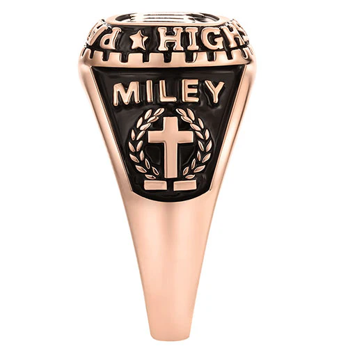 Women's 14K Rose Gold Plated Old English Initial Traditional Class Ring - Image 3