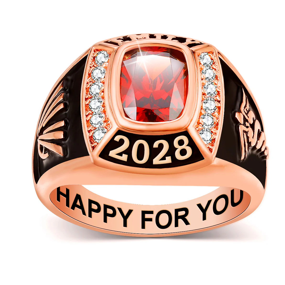 Women's 14K Rose Gold Plated Traditional CZ Square Birthstone Class Ring
