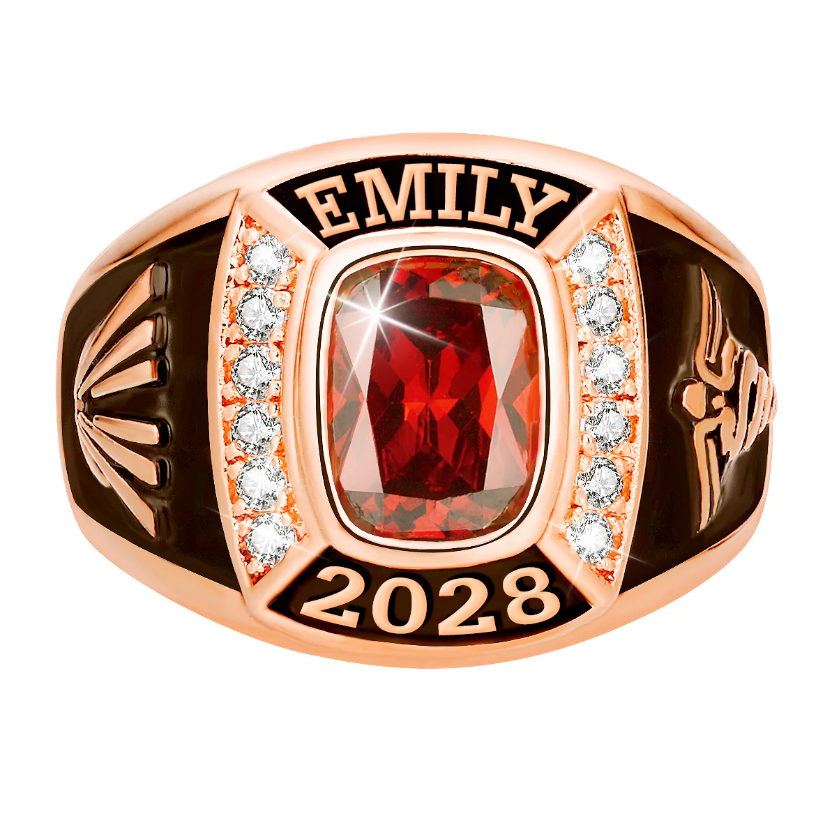 Women's 14K Rose Gold Plated Traditional CZ Square Birthstone Class Ring - Image 2