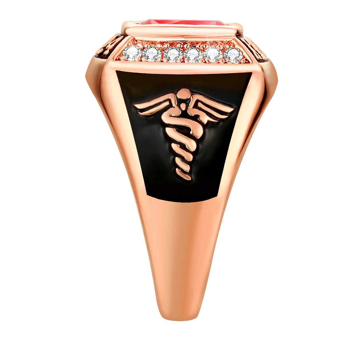 Women's 14K Rose Gold Plated Traditional CZ Square Birthstone Class Ring - Image 4