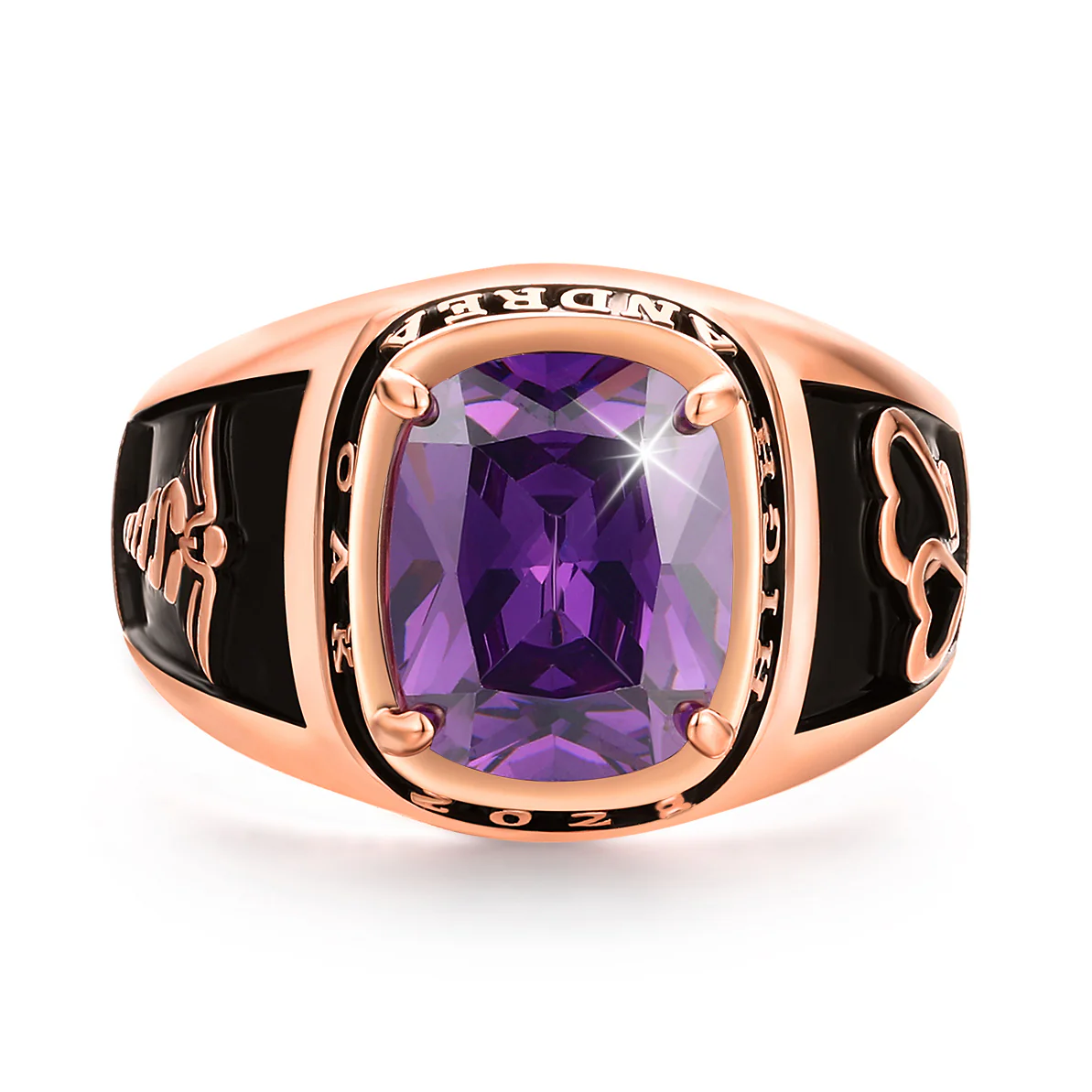 Women's 14K Rose Gold Plated Traditional Prong station Birthstone Class Ring - Image 2
