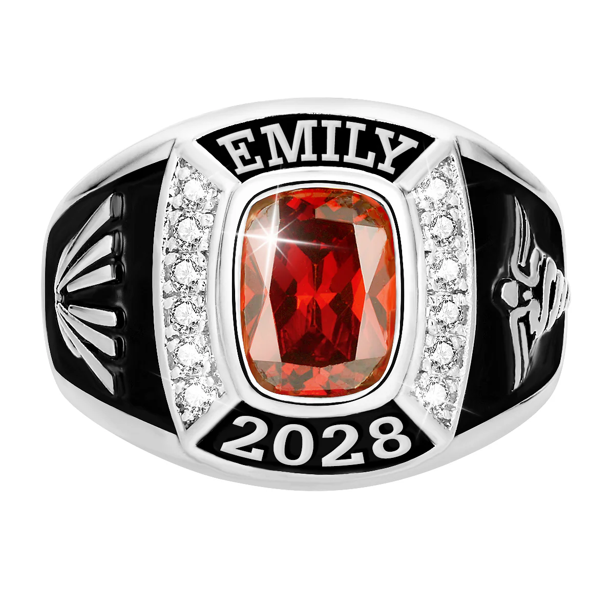 Women's Traditional CZ Square Birthstone Class Ring - Image 2