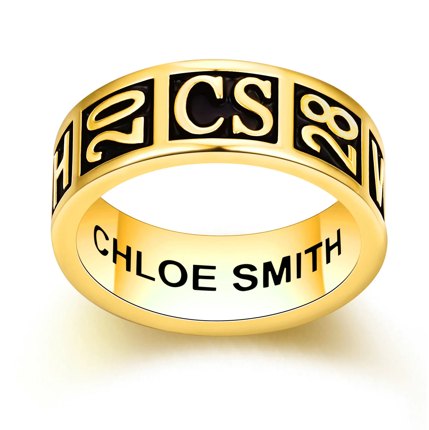 Women's 14K Gold Plated Personalized Class-Graduation Band Ring - Image 2