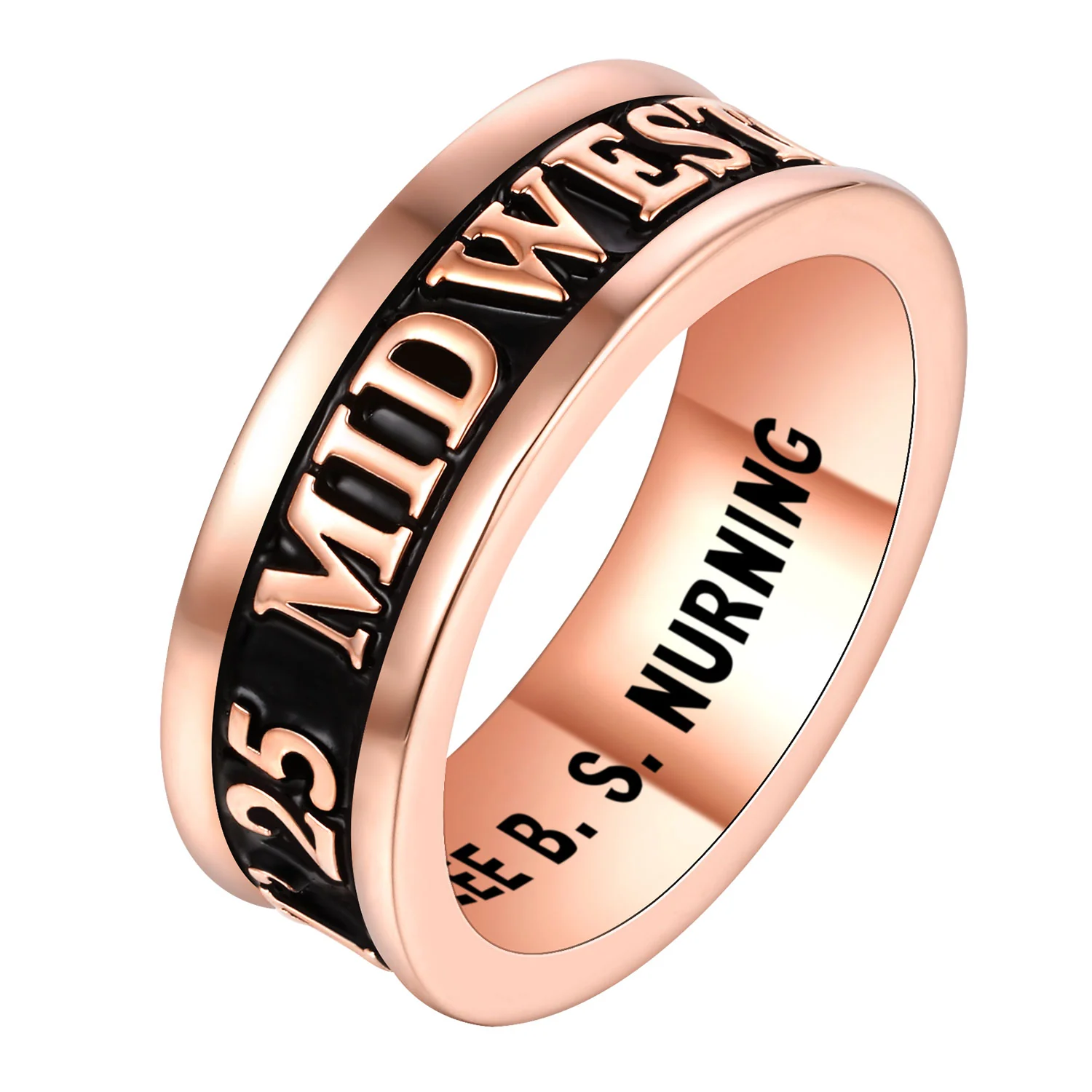 Women's 14K Rose Gold over Sterling Silver Personalized Class-Graduation Band Ring - Image 2