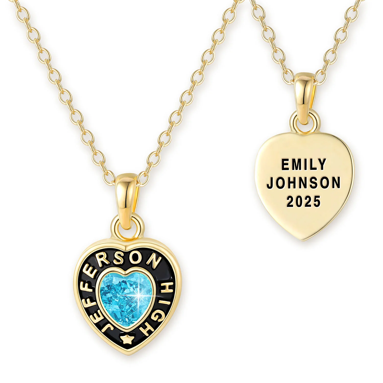 Women's Gold CELEBRIUM Heart Birthstone Personalized Graduation/ Class Necklace