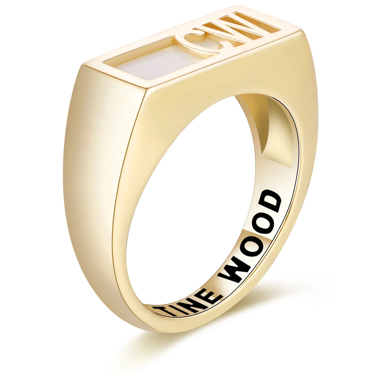 Women's Gold over Sterling Modern Monogram Signet Opaque Stone Ring - Image 2