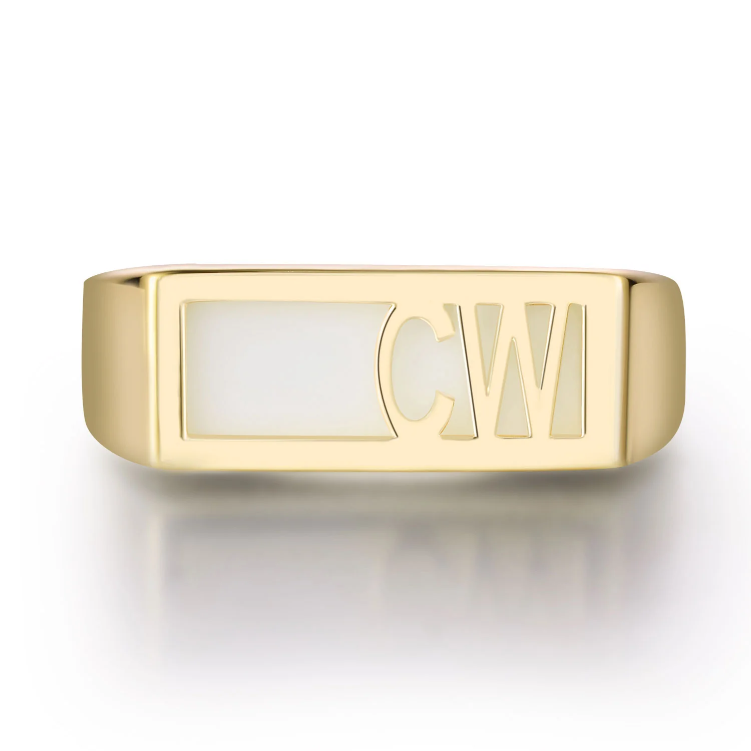 Women's Gold over Sterling Modern Monogram Signet Opaque Stone Ring - Image 3