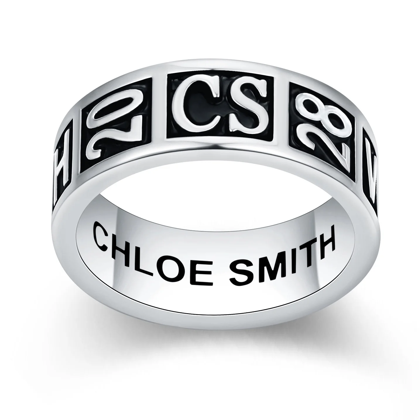 Women's Platinum Plated Personalized Class-Graduation Band Ring - Image 2
