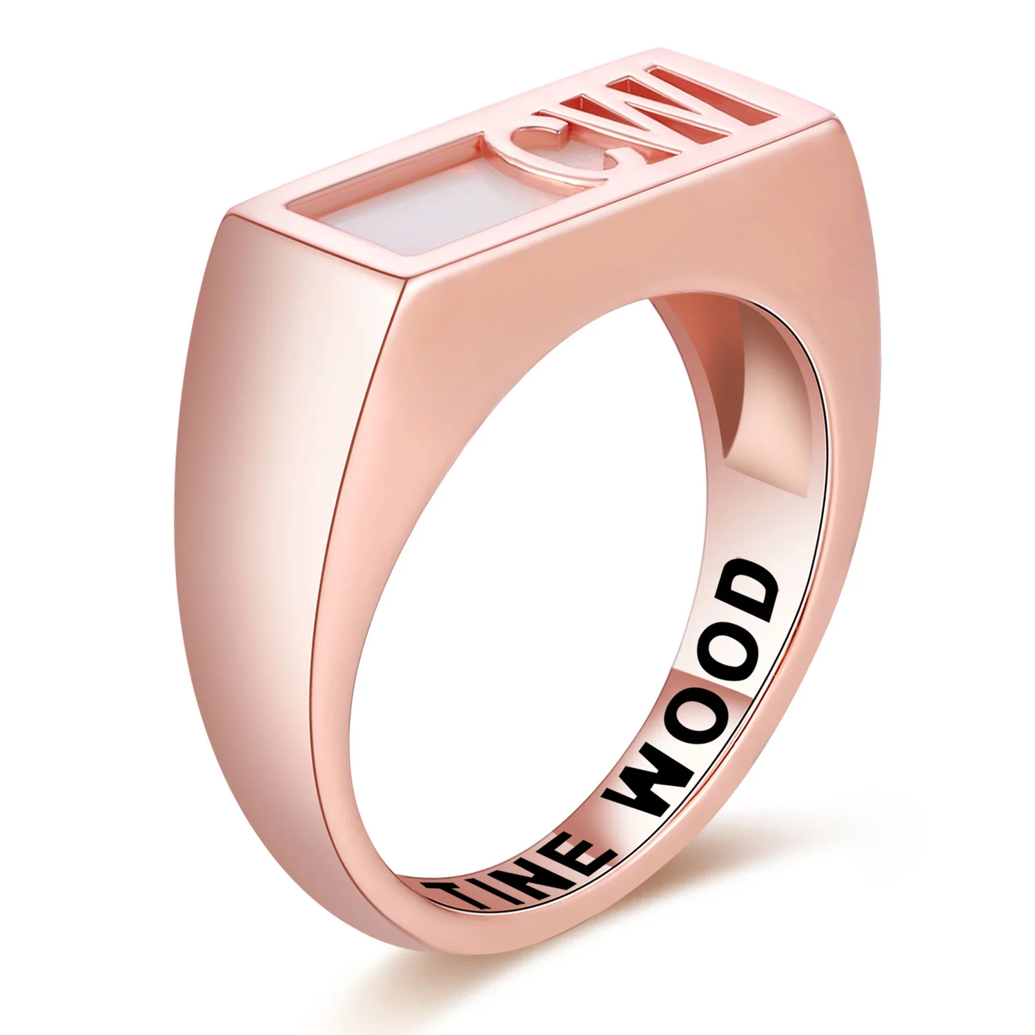 Women's Rose Gold Celebrium Modern Monogram Signet Opaque Stone Ring - Image 2