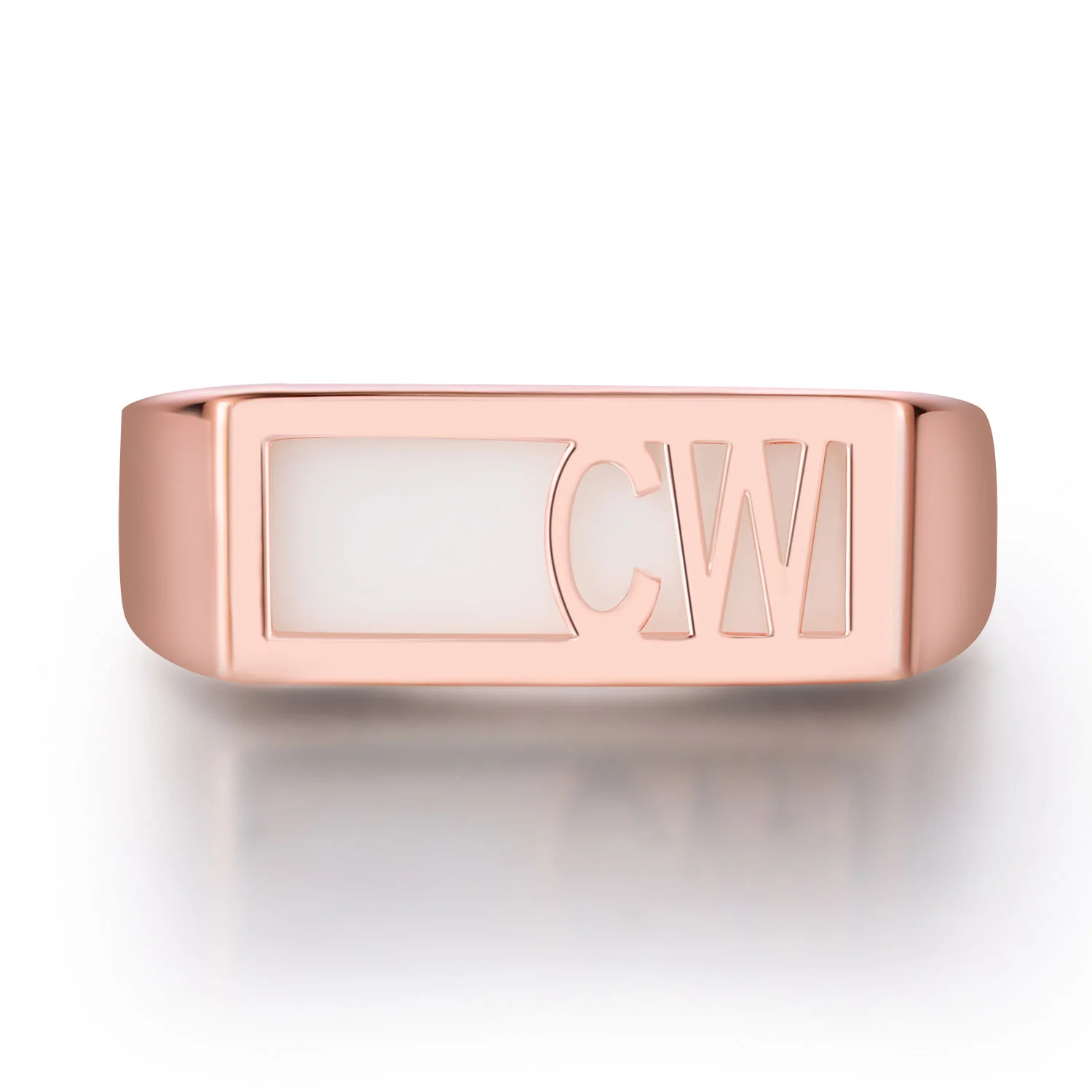 Women's Rose Gold Celebrium Modern Monogram Signet Opaque Stone Ring - Image 3