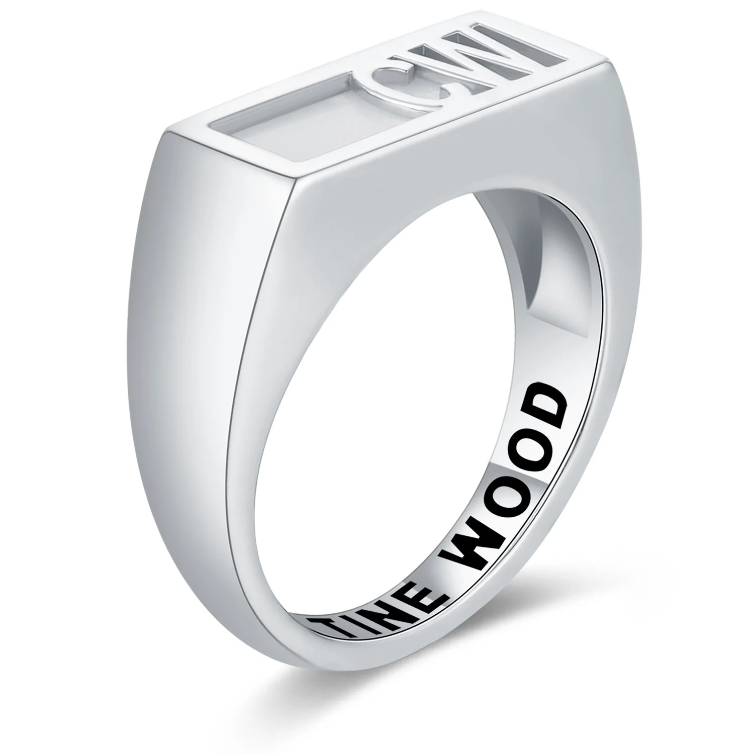 Women's Sterling Silver Modern Monogram Signet Opaque Stone Ring - Image 2