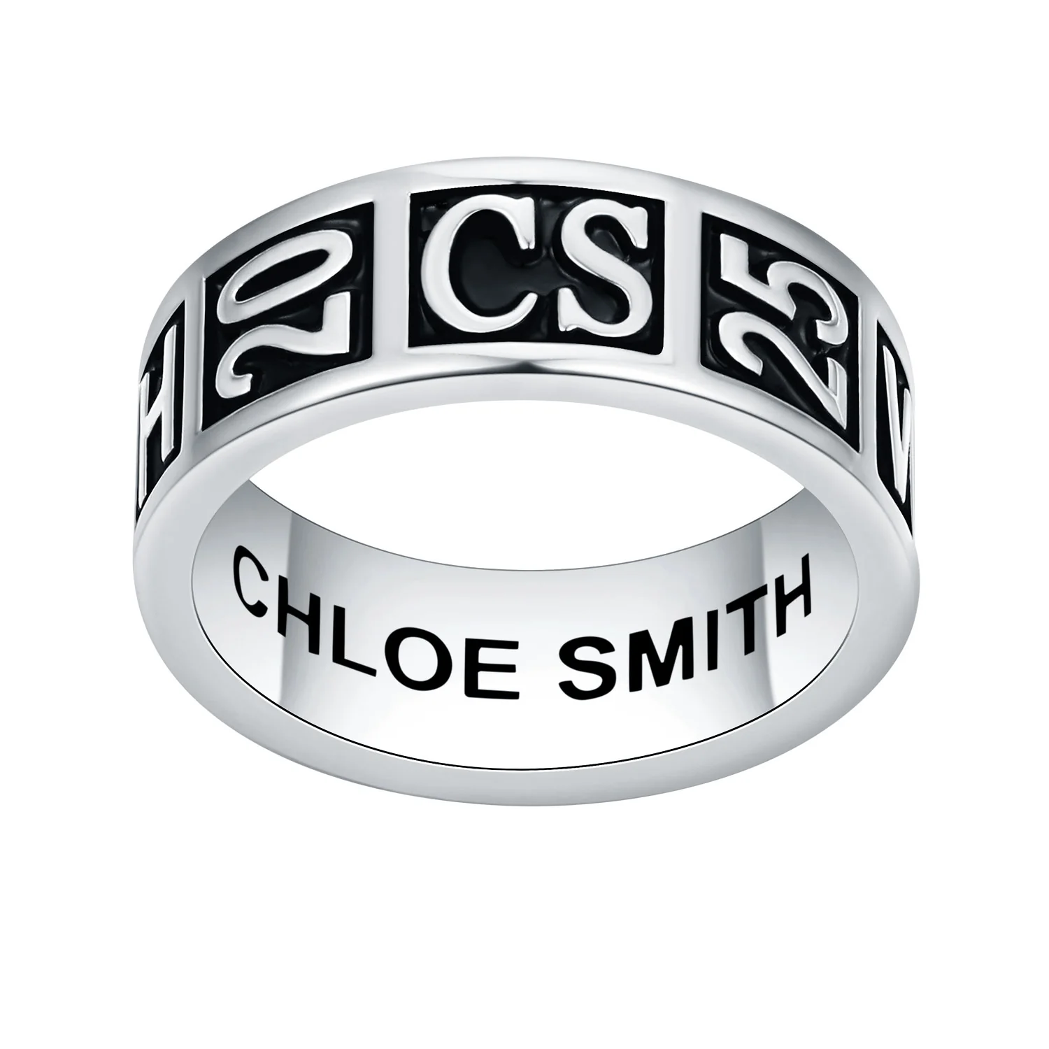 Women's Sterling Silver Personalized Class-Graduation Band Ring