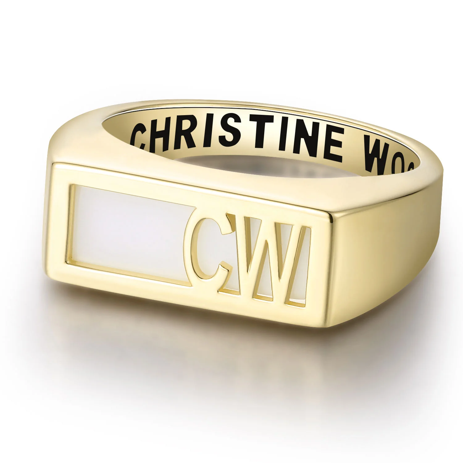 Women's Yellow Celebrium Modern Monogram Signet Opaque Stone Ring - Image 4