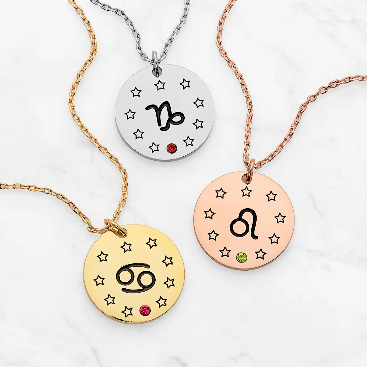 Zodiac Symbol and Birthstone Disc Necklace