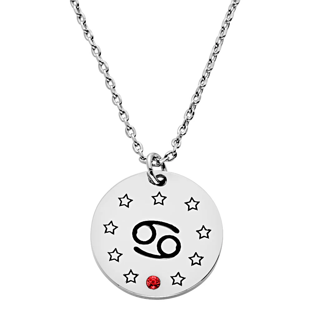 Zodiac Symbol and Birthstone Disc Necklace - Image 2