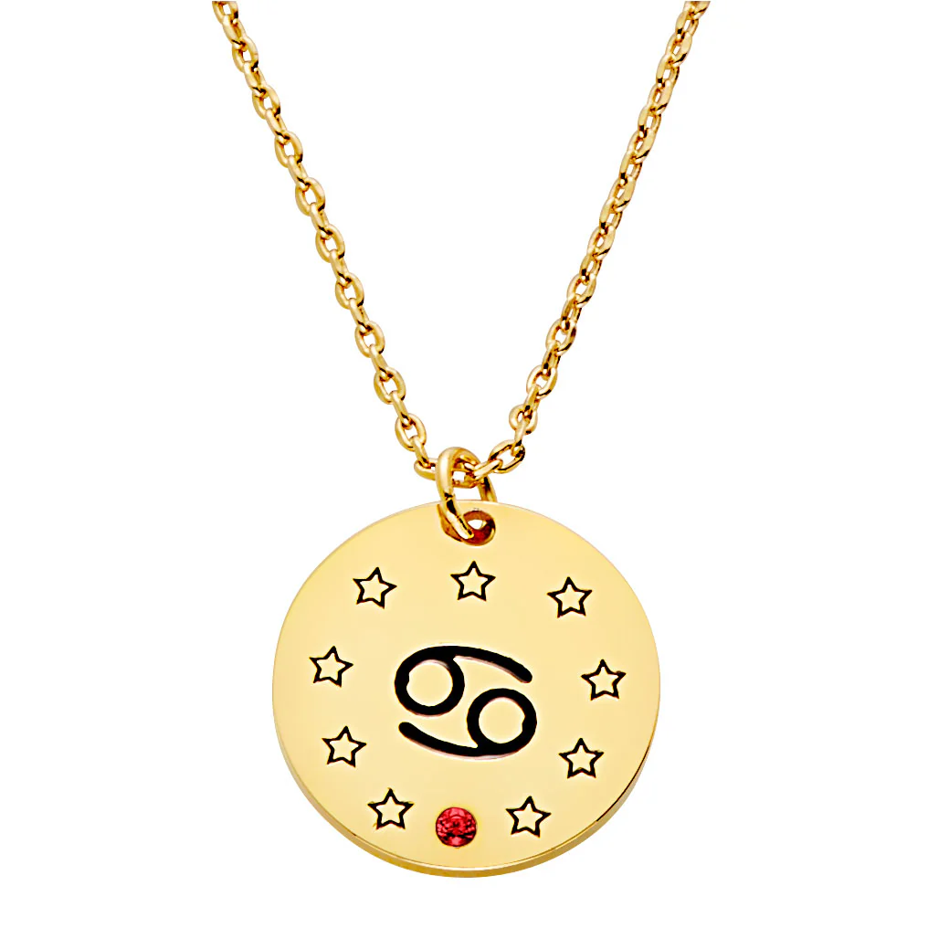 Zodiac Symbol and Birthstone Disc Necklace - Image 4