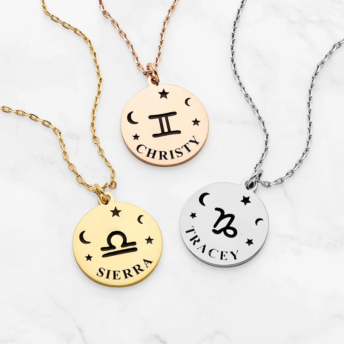 Zodiac Symbol and Name Disc Necklace